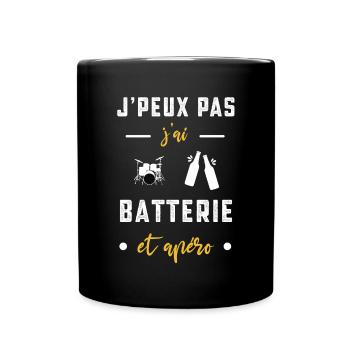 je peux pas j'ai batterie apéro humour - Mug uni - noir - Devant