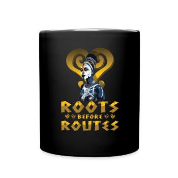 « Les racines avant les routes » Symbole Sankofa Noir - Mug uni - noir - Devant