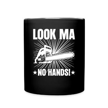 Chain Saw Joke Cutting Wood Chainsaw - Full Colour Mug - black - Front