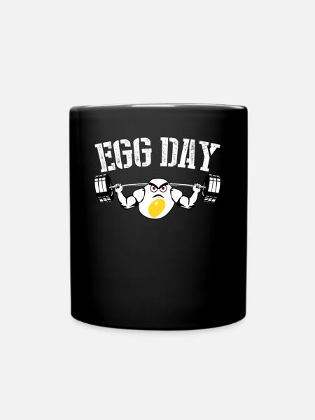 Egg Leg Day Bodybuilding with Eggs - Full Colour Mug - black