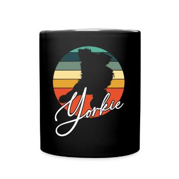 Yorkie Yorkshire Terrier in Vintage Circle - Full Colour Mug - black - Front