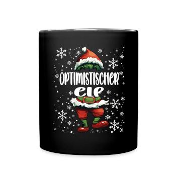 Weihnachtsoutfit Optimistischer Elf - Tasse einfarbig - Schwarz - Vorne