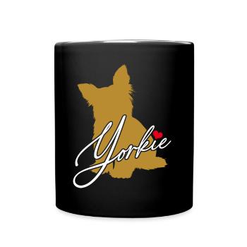 Yorkie Silhouette Yorkshire Terrier with Heart - Full Colour Mug - black - Front