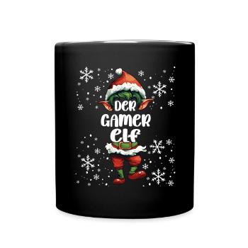 Weihnachtsoutfit Gamer Elf Wichtel - Tasse einfarbig - Schwarz - Vorne