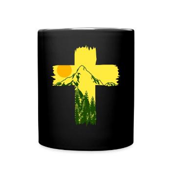 Jesus Christ Mountains Cross - Full Colour Mug - black - Front
