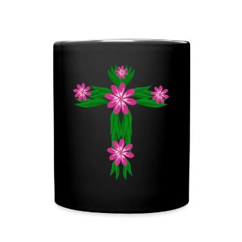 Jesus Christ Flowers Cross Christianity - Full Colour Mug - black - Front