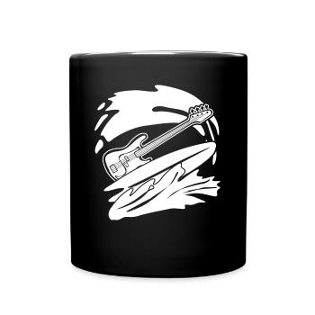 Surfing Bass Guitar with Surfboard - Full Colour Mug - black - Front
