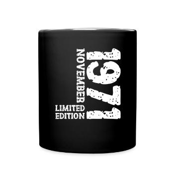 1971 November Limited Edition 52. Geburtstag Deko - Tasse einfarbig - Schwarz - Vorne