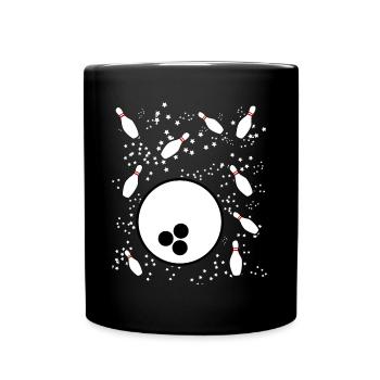 Boule de bowling dans l’espace avec des quilles de bowling - Mug uni - noir - Devant