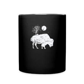 Bison und Mondlicht Tier - Tasse einfarbig - Schwarz - Vorne