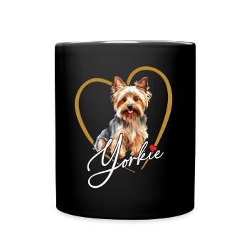 Cute Yorkie Yorkshire Terrier in Heart Frame - Full Colour Mug - black - Front
