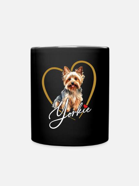 Süßer Yorkie Yorkshire Terrier im Herzrahmen - Tasse einfarbig - Schwarz