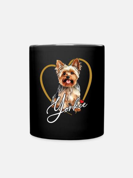 Yorkshire Terrier Welpe Yorkie im Herzrahmen - Tasse einfarbig - Schwarz