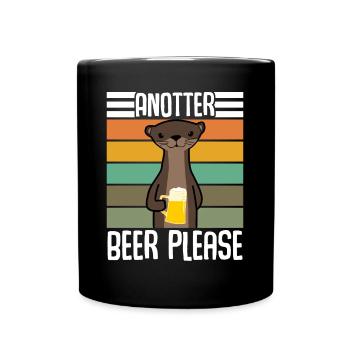 Otter With Retro Beer - Full Colour Mug - black - Front