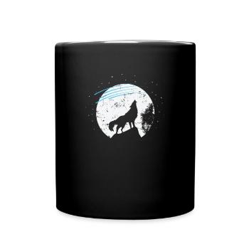 Shooting stars in front of moonlight and wolf - Full Colour Mug - black - Front