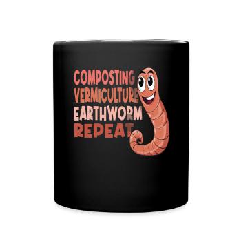 Earthworm Garden, Vermiculture Worm, Farmer Worm - Full Colour Mug - black - Front