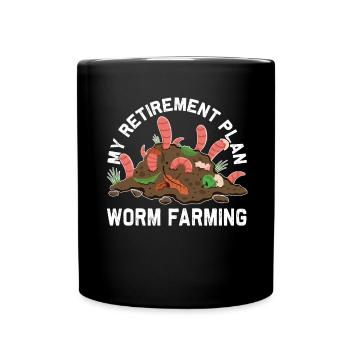 Ver de terre, ver de jardin, agriculteur, régime de retraite, ver - Mug uni - noir - Devant