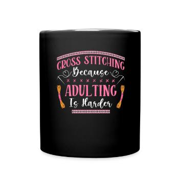 Point de croix amusant avec force de broderie. - Mug uni - noir - Devant