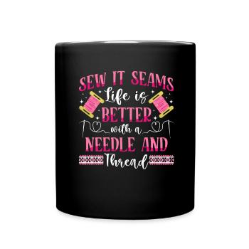 Aiguille à broder au point de croix, points amusants - Mug uni - noir - Devant