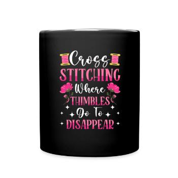 Aiguille à broder au point de croix, points amusants - Mug uni - noir - Devant