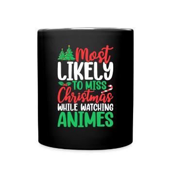 Lustige Weihnachten Anime Otaku Weihnachtsfamilie - Tasse einfarbig - Schwarz - Vorne