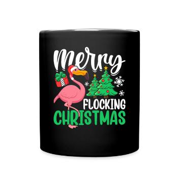 Merry Flocking Christmas Flamingo Funny Christmas - Full Colour Mug - black - Front