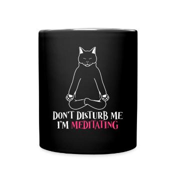Meditating Cat Yoga Meditation - Full Colour Mug - black - Front