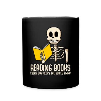 Books Reading Book Skeleton Bookworm - Tasse einfarbig - Schwarz - Vorne