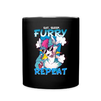 Eat Sleep Furry Repeat I Furries Fandom Cosplay - Full Colour Mug - black - Front