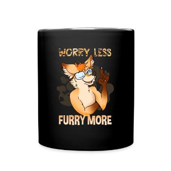 Worry less Furry more I Fursona Cosplay Fandom - Full Colour Mug - black - Front