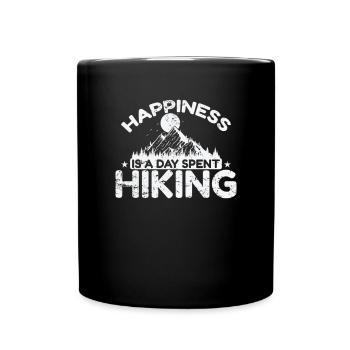 Happiness is a Day spent Hiking Hobby - Tasse einfarbig - Schwarz - Vorne