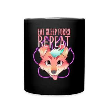 Eat Sleep Furry Repeat I Furries Fandom Cosplay - Full Colour Mug - black - Front