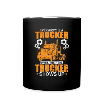 Un vrai camionneur se présente Profession Transport longue distance - Mug uni - noir - Devant