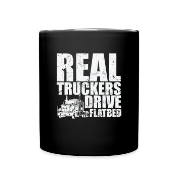 De vrais camionneurs conduisent des remorques à plateau - Mug uni - noir - Devant
