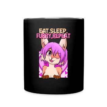 Eat Sleep Furry Repeat I Furries Fandom Cosplay - Full Colour Mug - black - Front