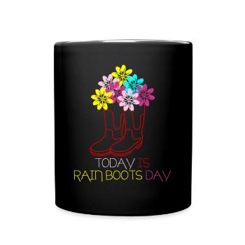 Red Rain Boots with Flowers - Full Colour Mug - black - Front