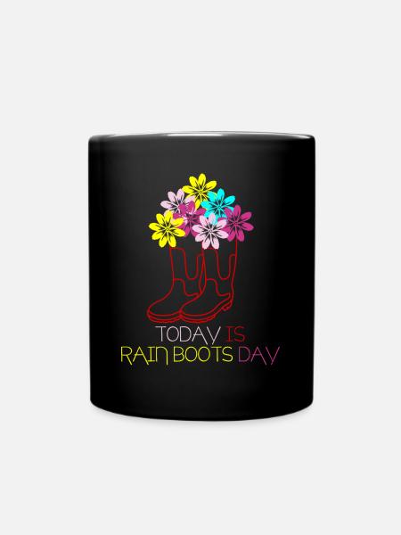 Bottes de pluie rouges à fleurs - Mug uni - noir