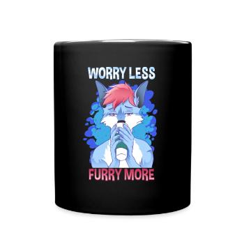 Worry less Furry more I Fursona Cosplay Fandom - Full Colour Mug - black - Front