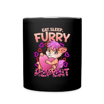 Eat Sleep Furry Repeat I Furries Fandom Cosplay - Full Colour Mug - black - Front