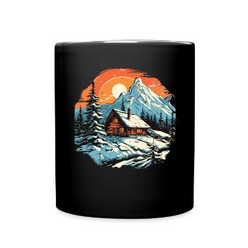 Winter Hut Mountains Snow Skiers Ski - Full Colour Mug - black - Front