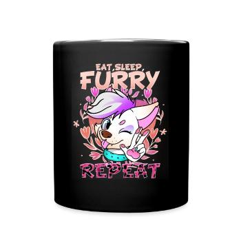 Eat Sleep Furry Repeat I Furries Fandom Cosplay - Full Colour Mug - black - Front