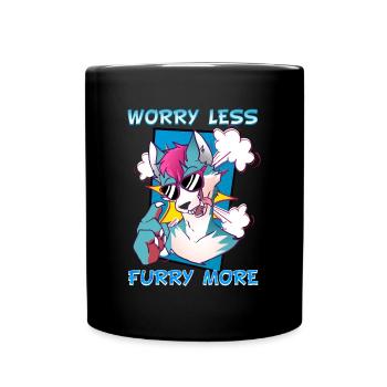 Worry less Furry more I Fursona Cosplay Fandom - Full Colour Mug - black - Front