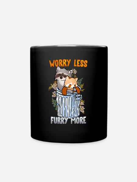 Worry less Furry more I Fursona Cosplay Fandom - Full Colour Mug - black