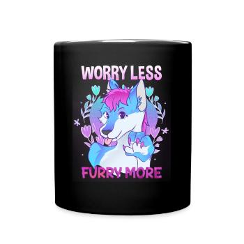 Worry less Furry more I Fursona Cosplay Fandom - Full Colour Mug - black - Front