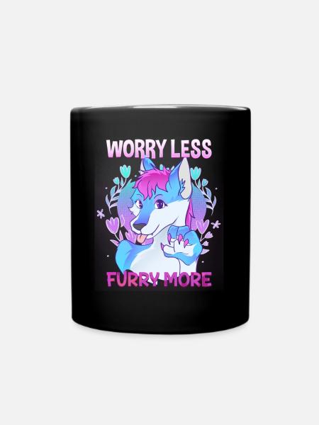 Worry less Furry more I Fursona Cosplay Fandom - Full Colour Mug - black