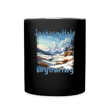 Jackson Hole Winter, Grunge Ski & Snowboard - Full Colour Mug - black - Front