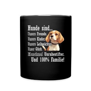 "Dogs are 100% family" Beagle - Full Colour Mug - black - Front