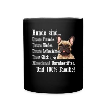 "Dogs are 100% family" Bulldog - Full Colour Mug - black - Front