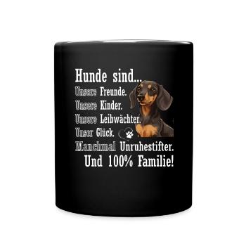 "Dogs are 100% family" Dachshund - Full Colour Mug - black - Front