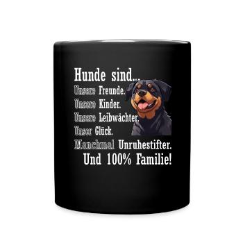 "Dogs are 100% family" Rottweiler - Full Colour Mug - black - Front